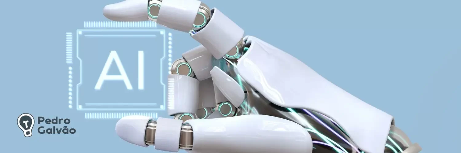 Imagem ilustrando mão de um robo "segurando" um chip escrito inteligência artifical